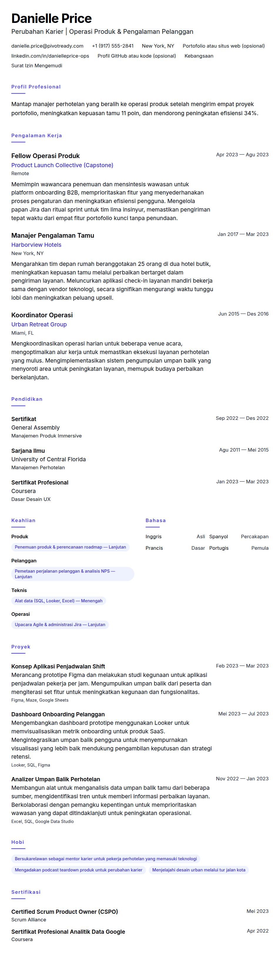 Pratinjau resume Contoh Resume Perubahan Karier