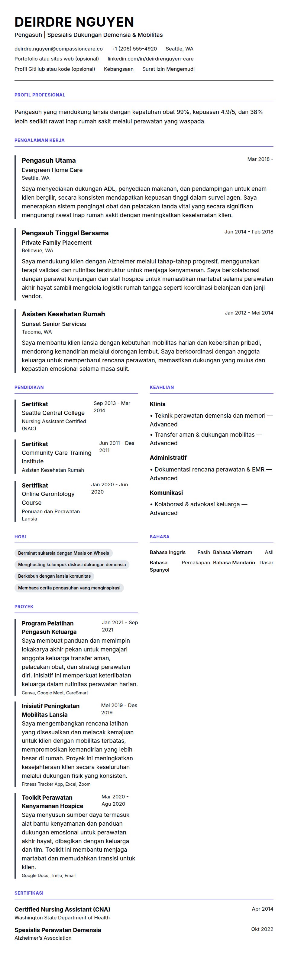 Pratinjau resume Contoh Resume Pengasuh