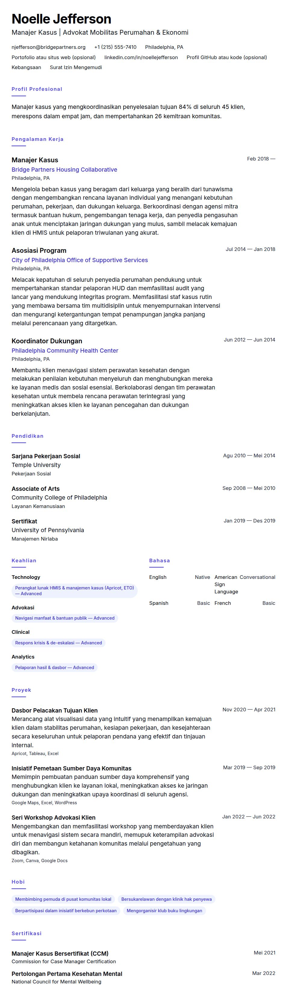 Pratinjau resume Contoh Resume Manajer Kasus