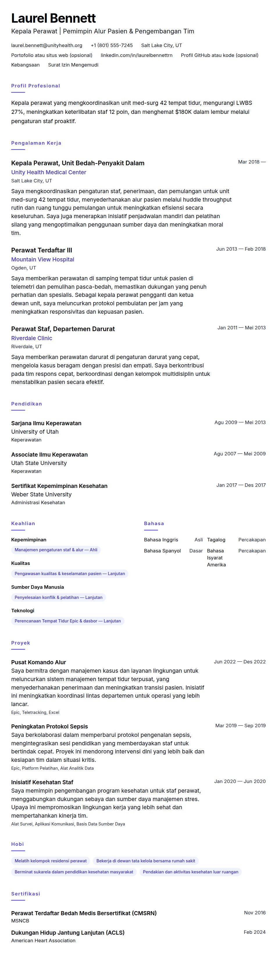 Pratinjau resume Contoh Resume Kepala Perawat
