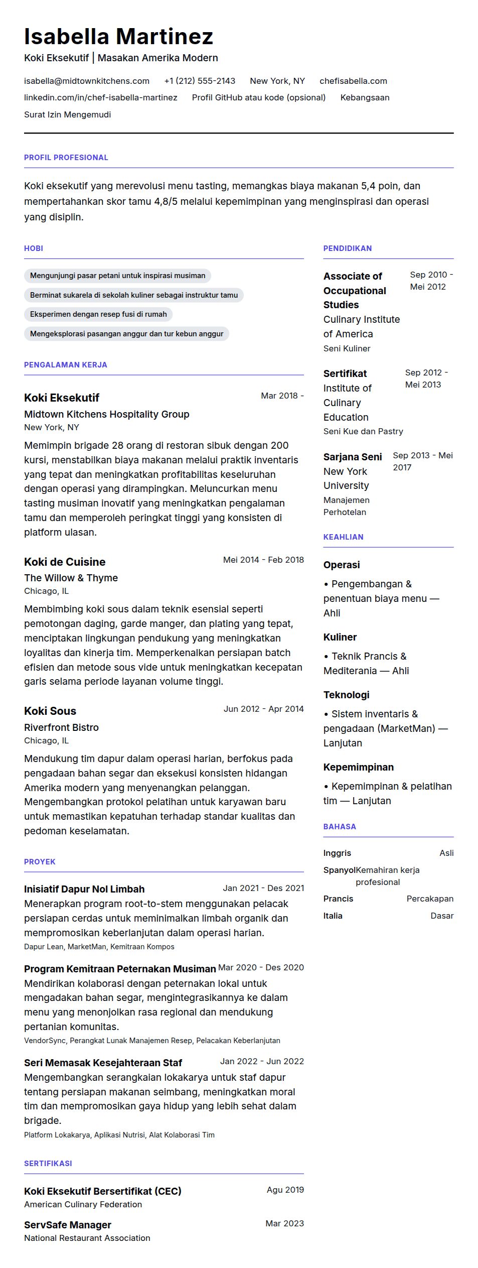 Contoh Resume Koki