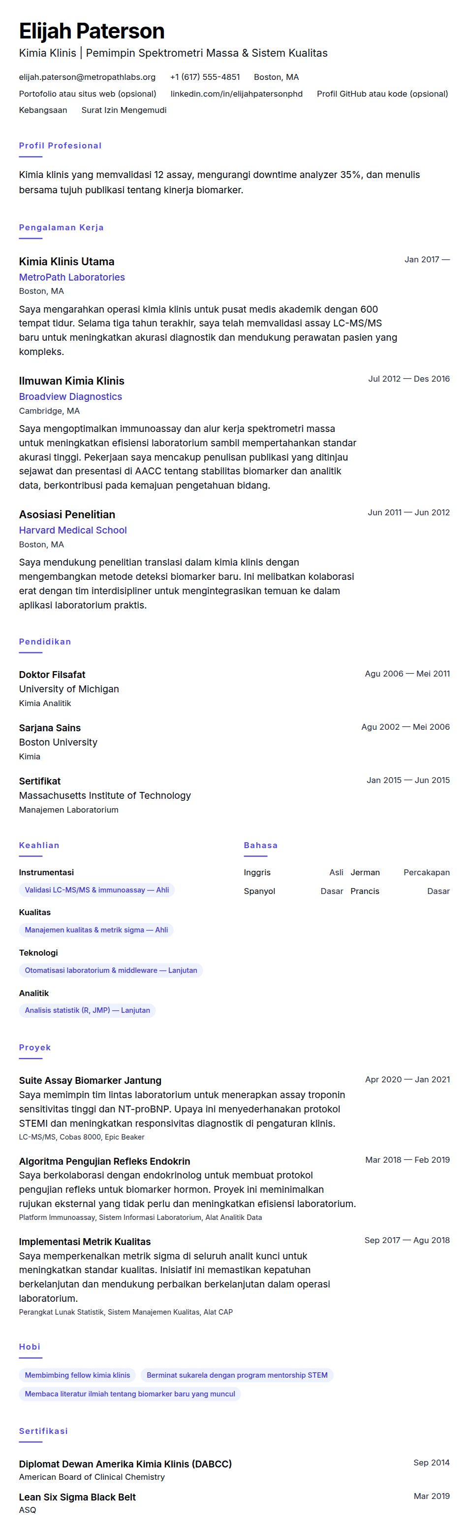 Pratinjau resume Contoh Resume Kimia Klinis
