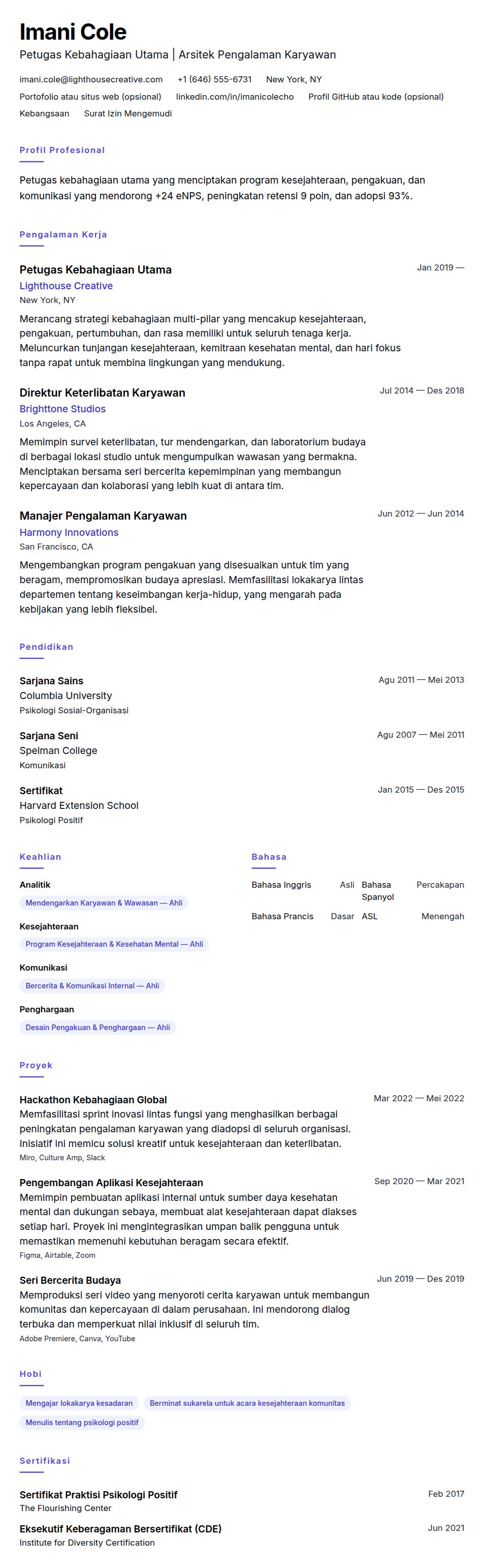 Contoh Resume Petugas Kebahagiaan Utama (CHO)