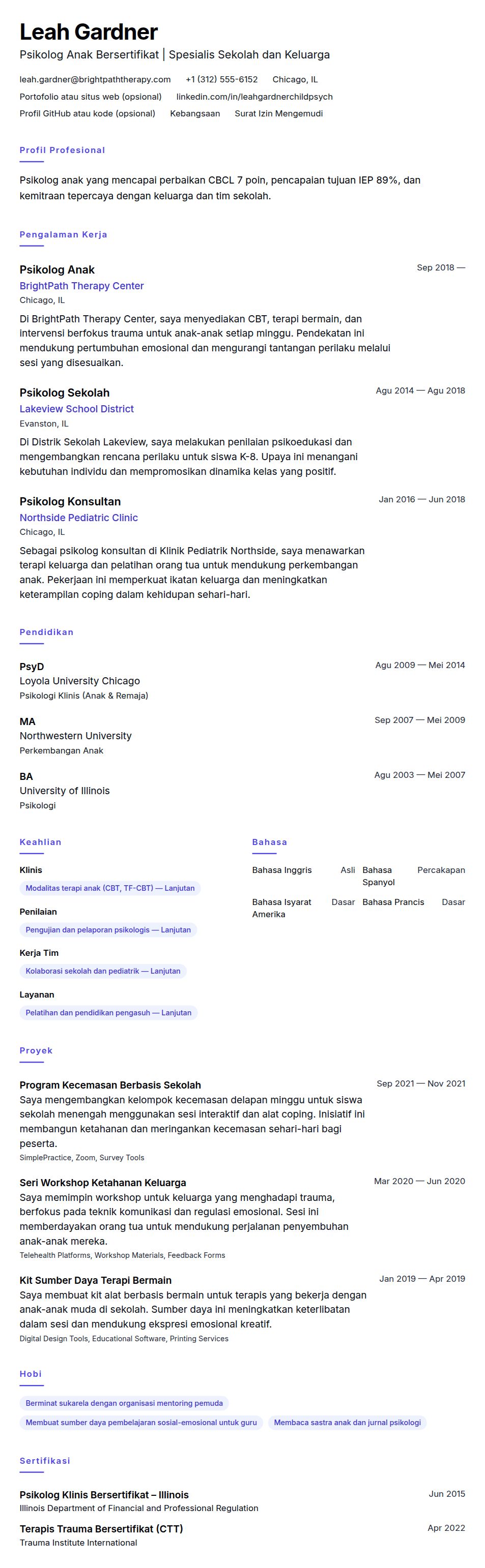 Pratinjau resume Contoh Resume Psikolog Anak