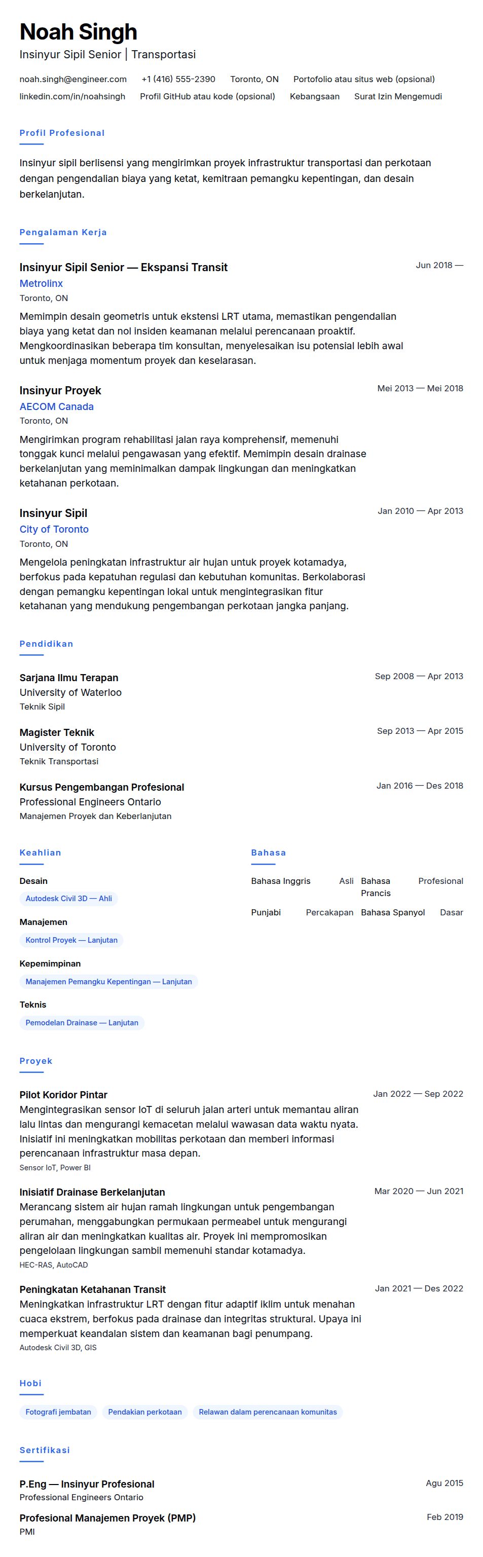 Pratinjau resume Contoh Resume Insinyur Sipil