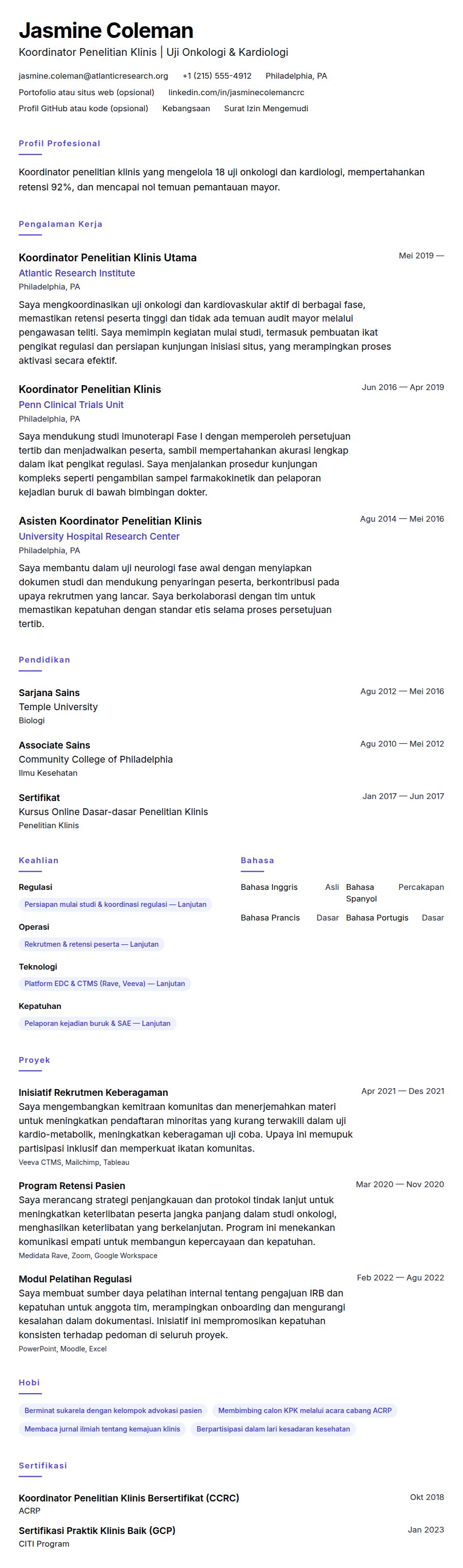 Pratinjau resume Contoh Resume Koordinator Penelitian Klinis