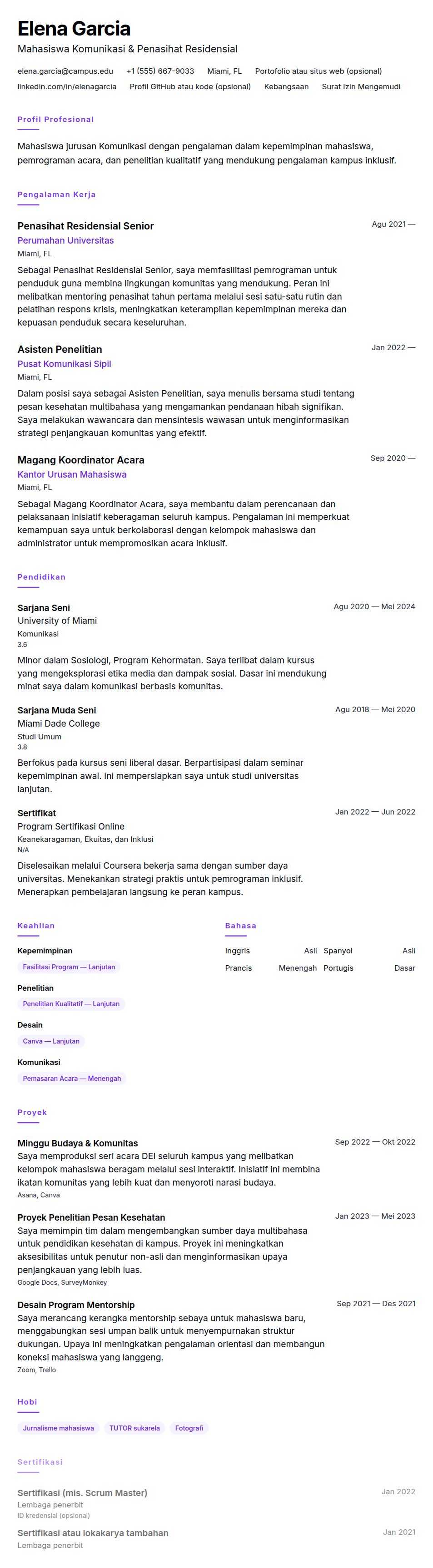 Pratinjau resume Contoh Resume Mahasiswa