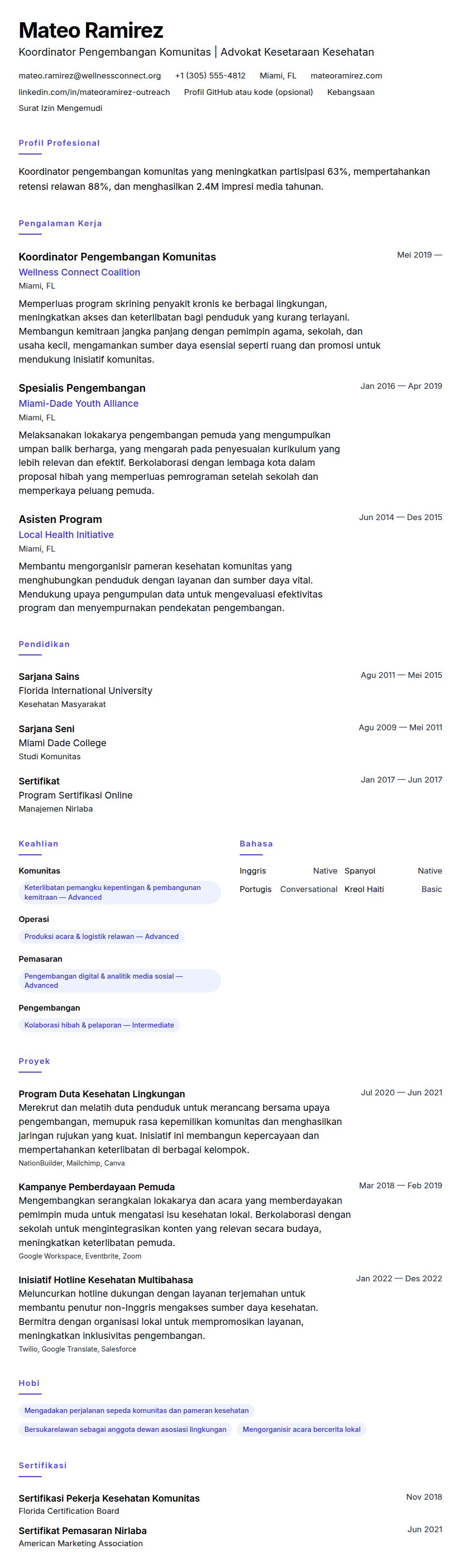 Contoh Resume Koordinator Pengembangan Komunitas