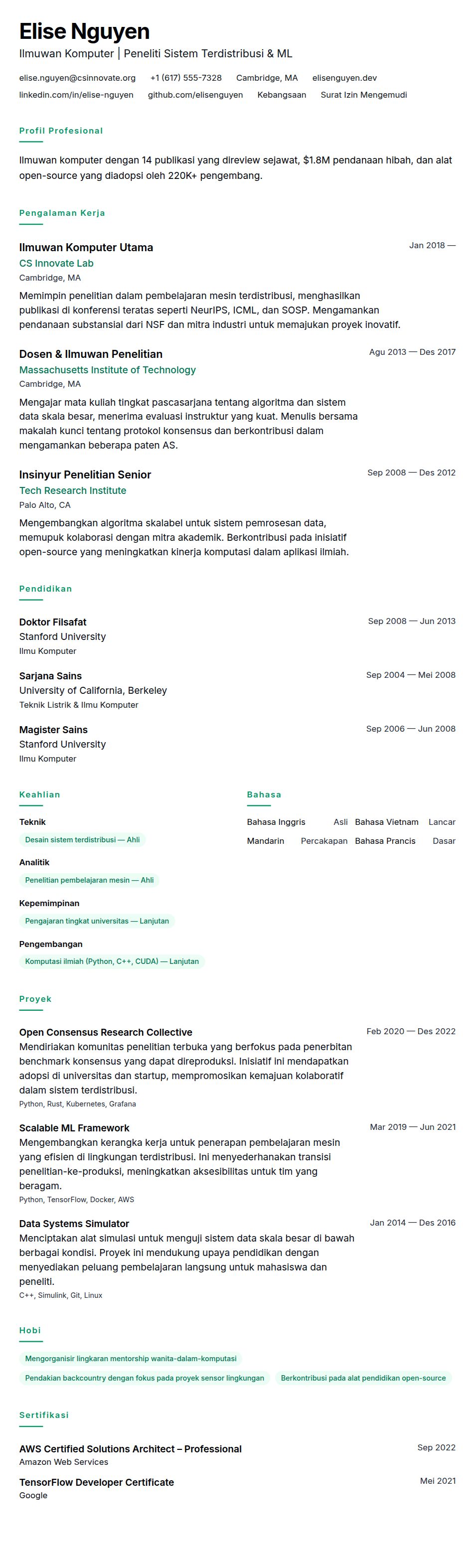 Pratinjau resume Contoh Resume Profesional Ilmu Komputer