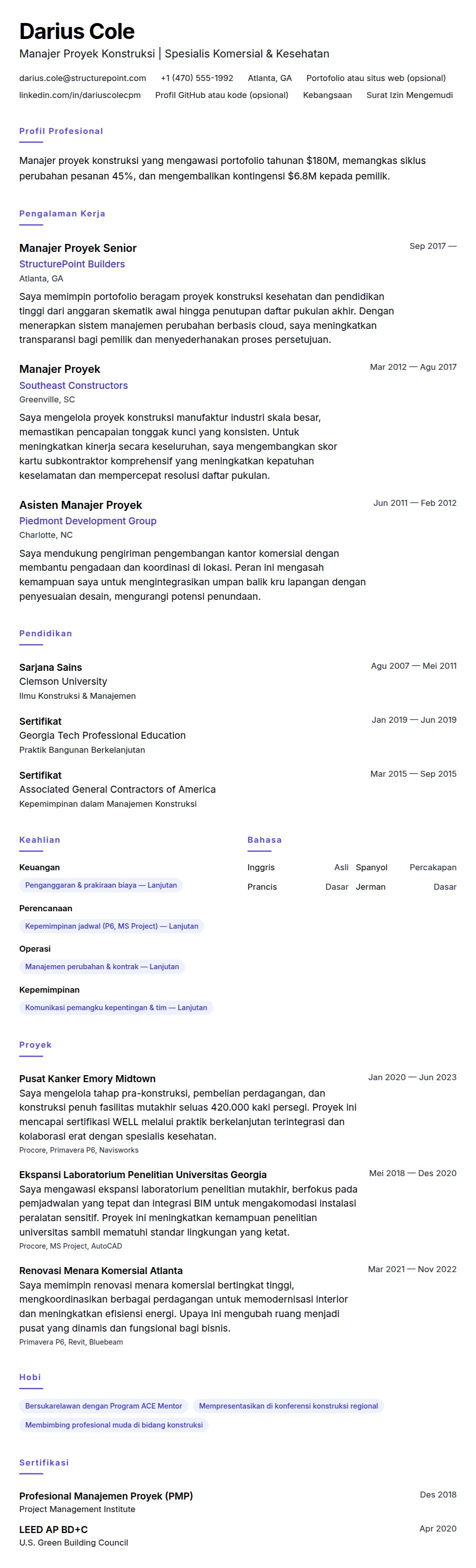 Contoh Resume Manajer Proyek Konstruksi