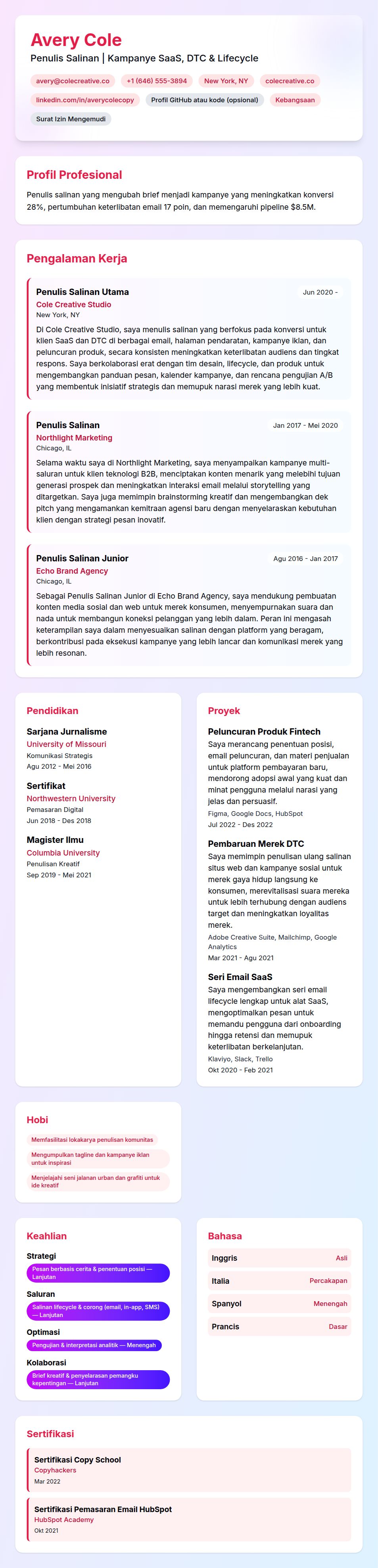 Pratinjau resume Contoh Resume Penulis Salinan