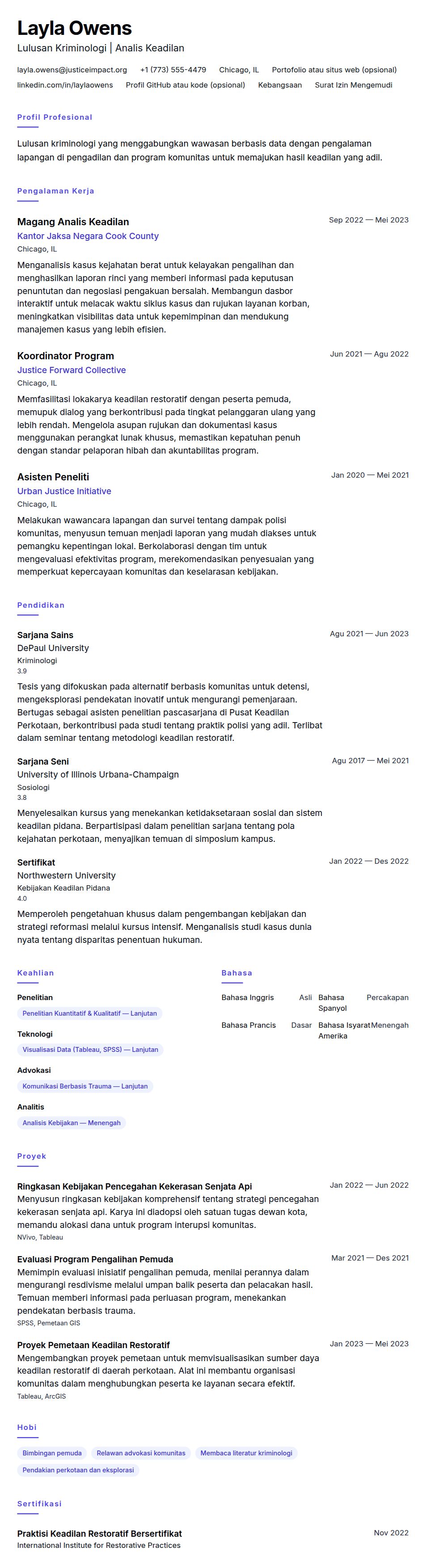Contoh Resume Lulusan Kriminologi