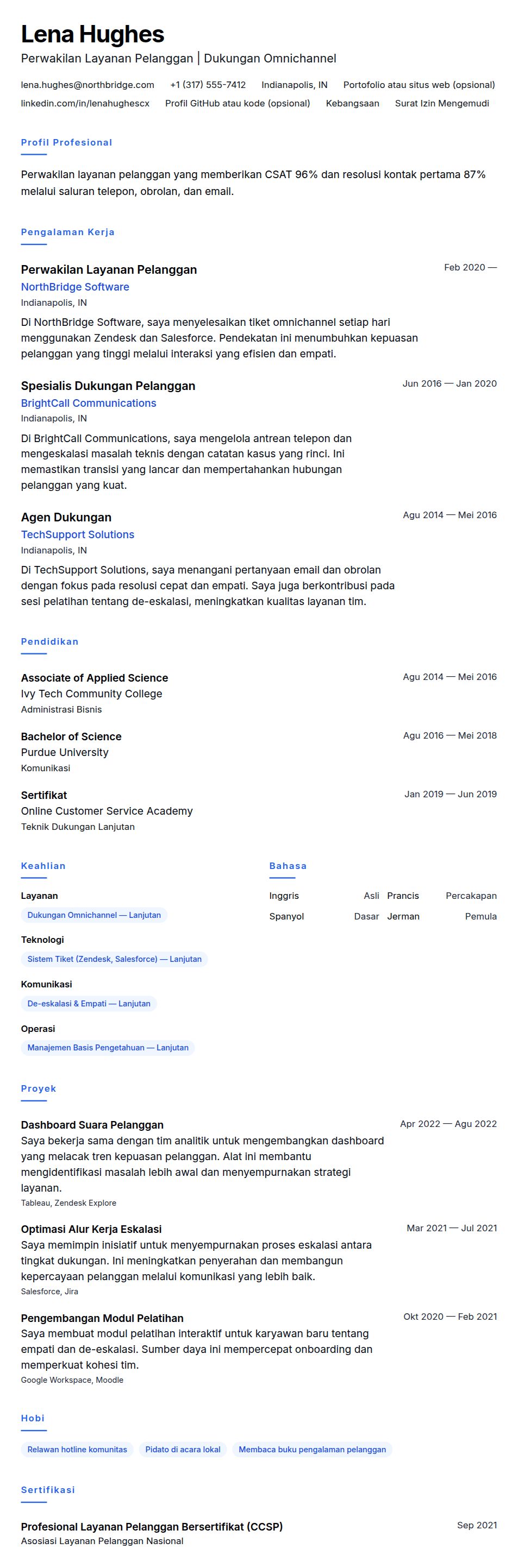 Pratinjau resume Contoh Resume Perwakilan Layanan Pelanggan