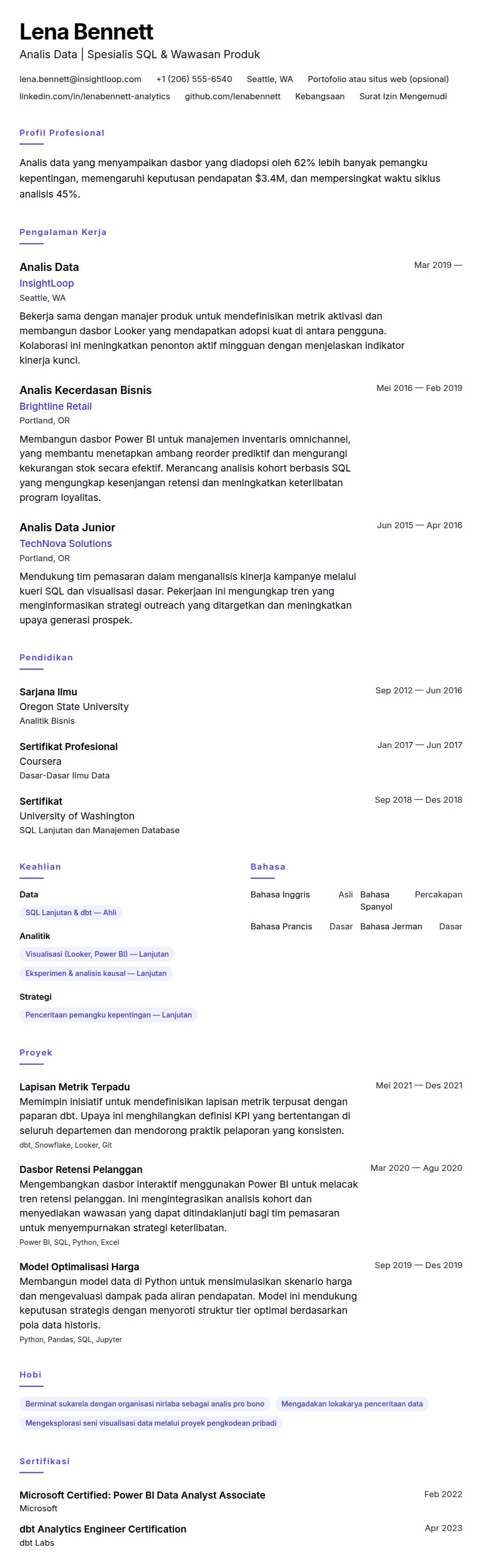 Pratinjau resume Contoh Resume Analis Data