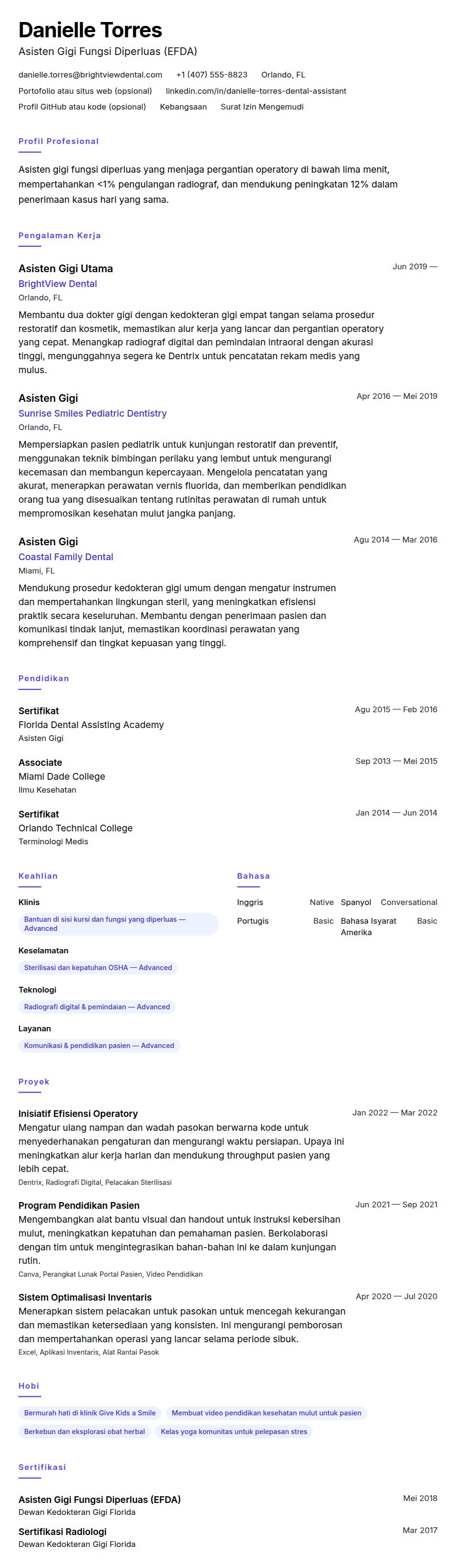 Pratinjau resume Contoh Resume Asisten Gigi