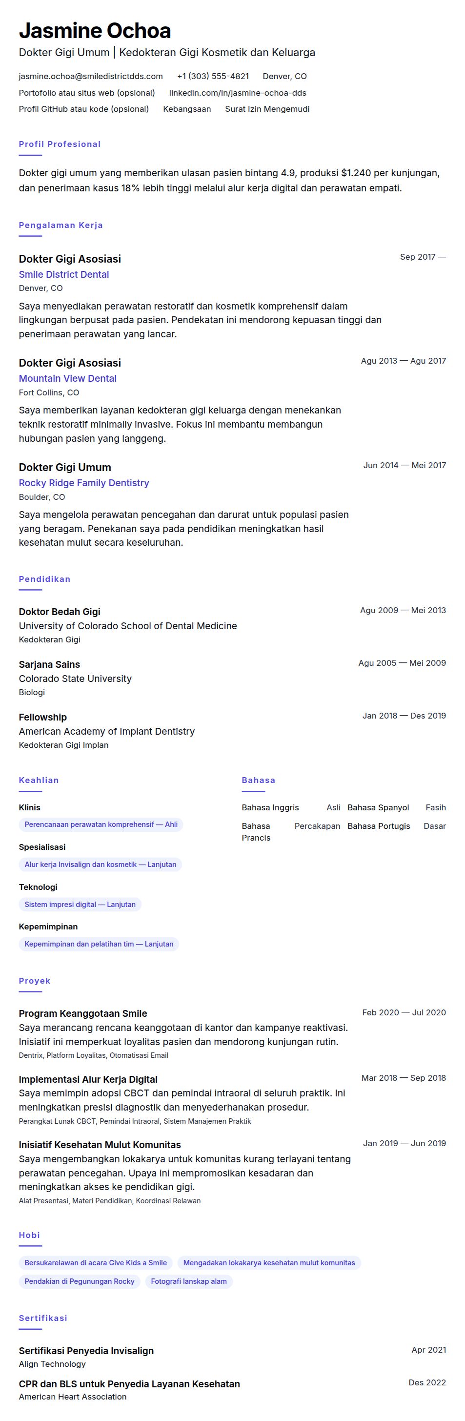 Pratinjau resume Contoh Resume Dokter Gigi
