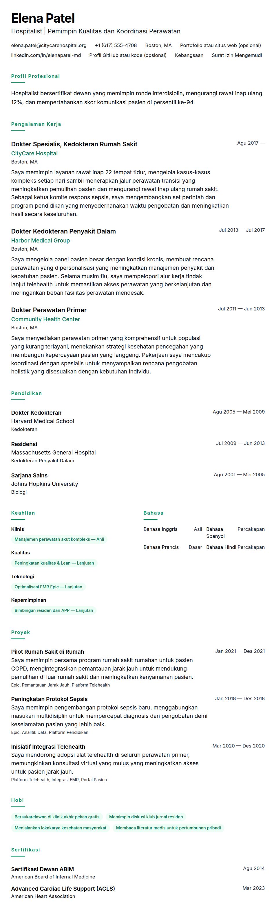 Pratinjau resume Contoh Resume Dokter
