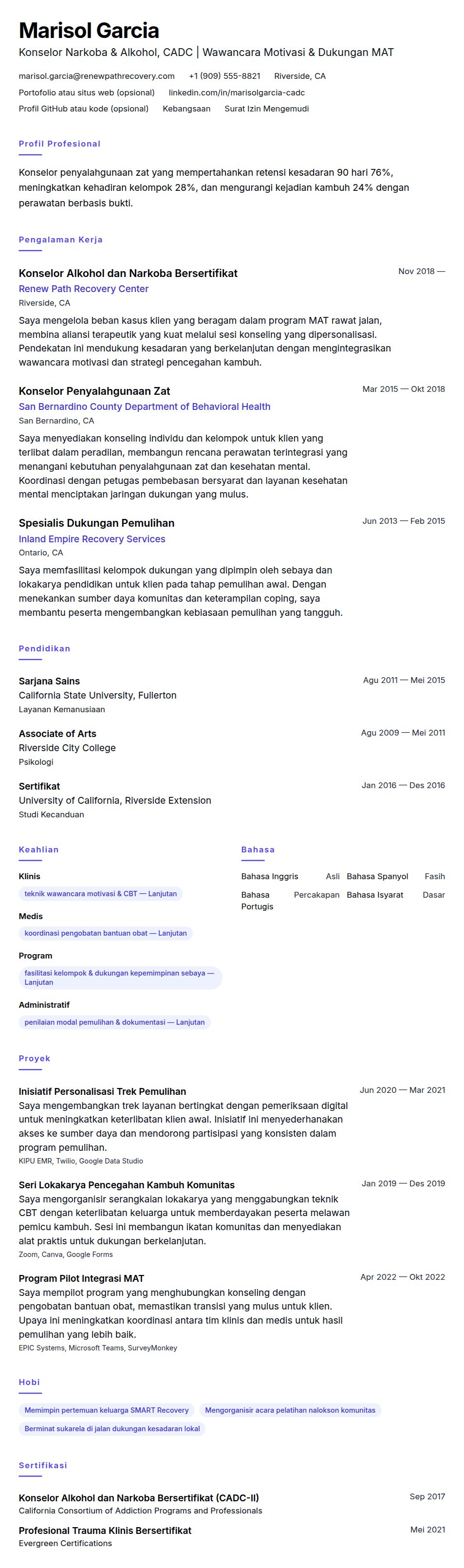 Contoh Resume Konselor Narkoba dan Alkohol