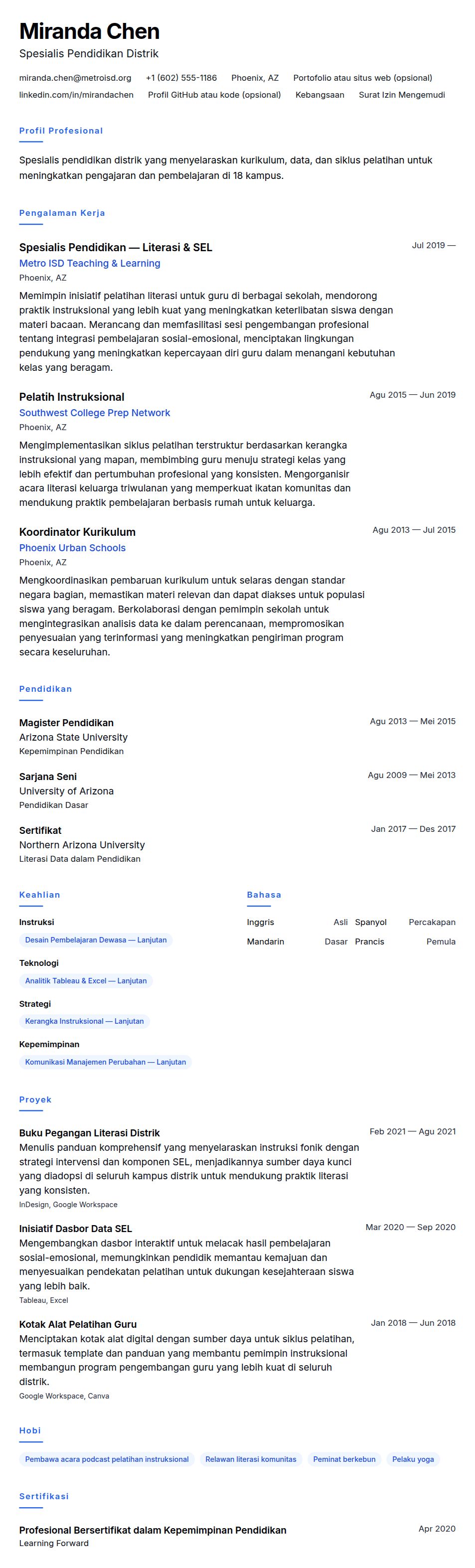 Pratinjau resume Contoh Resume Spesialis Pendidikan