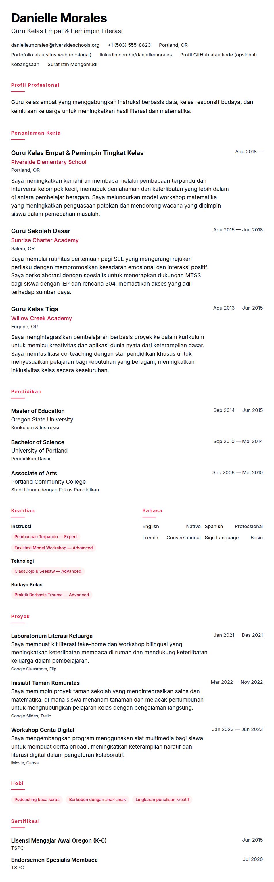 Contoh Resume Guru Sekolah Dasar