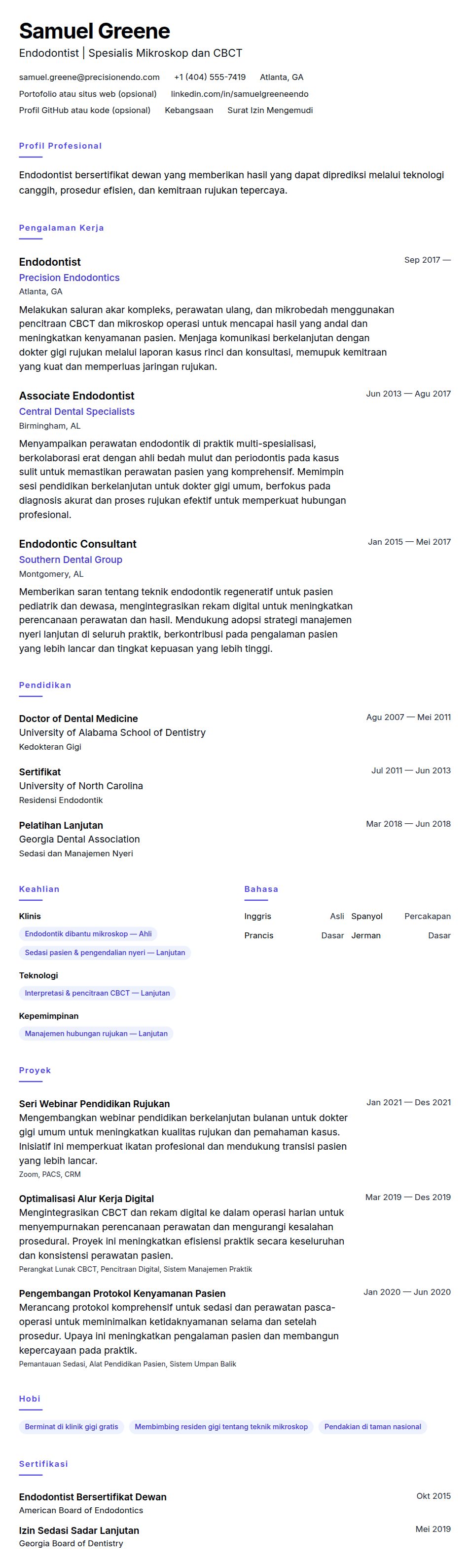 Pratinjau resume Contoh Resume Endodontist