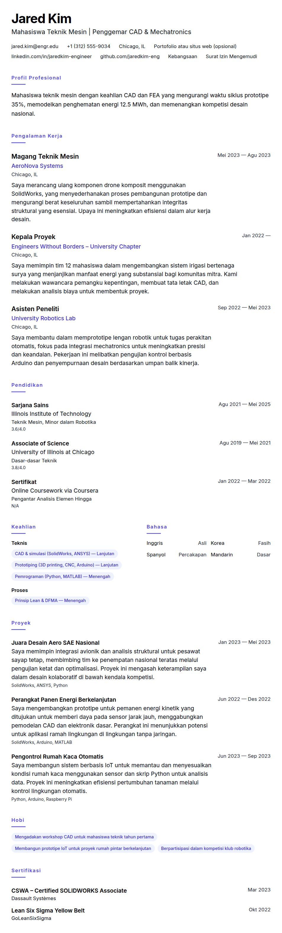 Contoh Resume Mahasiswa Teknik