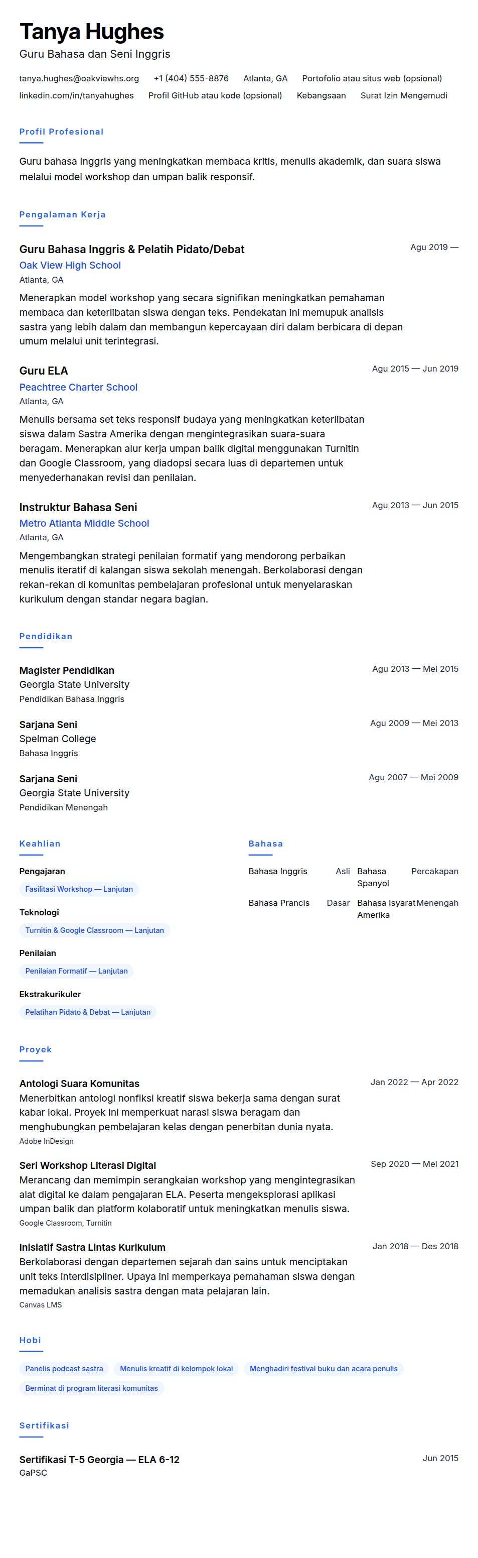 Pratinjau resume Contoh Resume Guru Bahasa Inggris