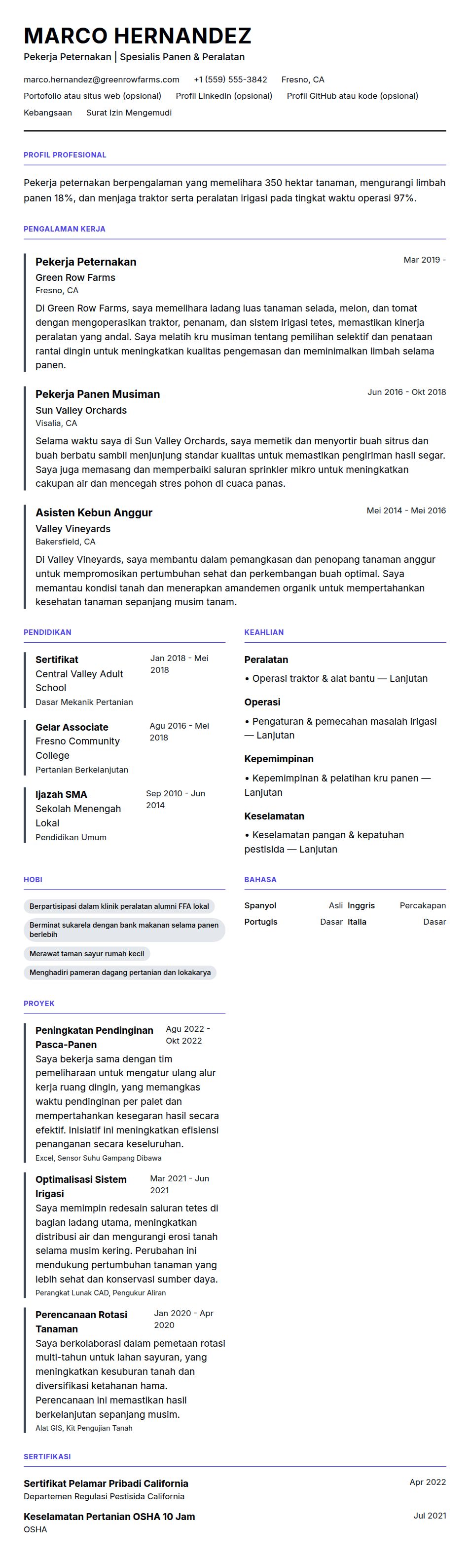 Pratinjau resume Contoh Resume Pekerja Peternakan