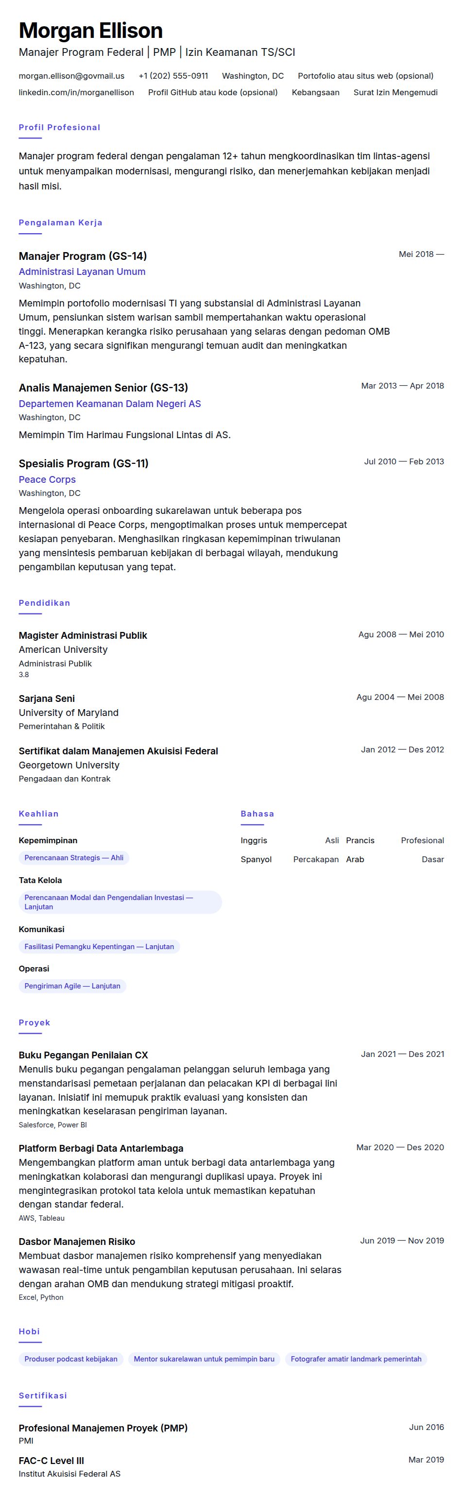 Contoh Resume Karyawan Federal