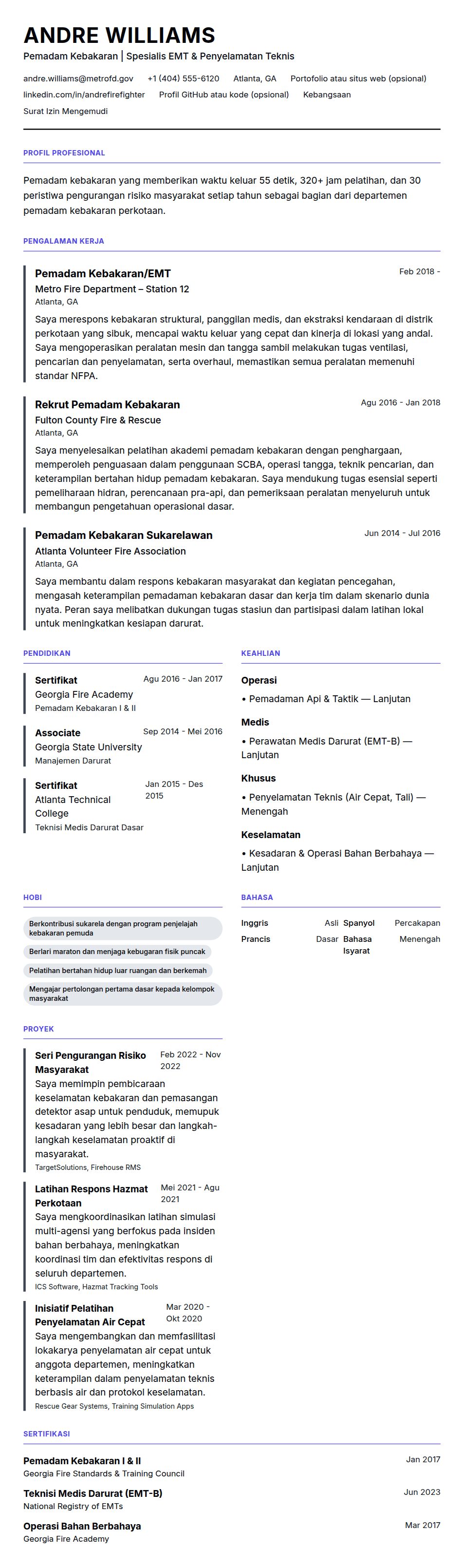 Pratinjau resume Contoh Resume Pemadam Kebakaran