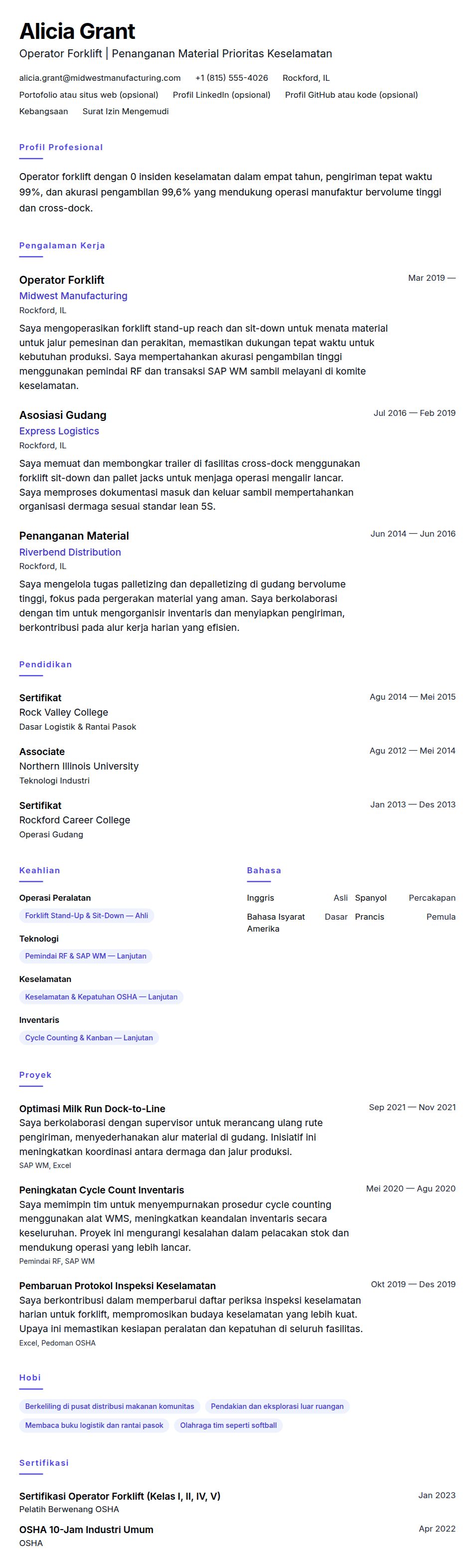 Contoh Resume Operator Forklift