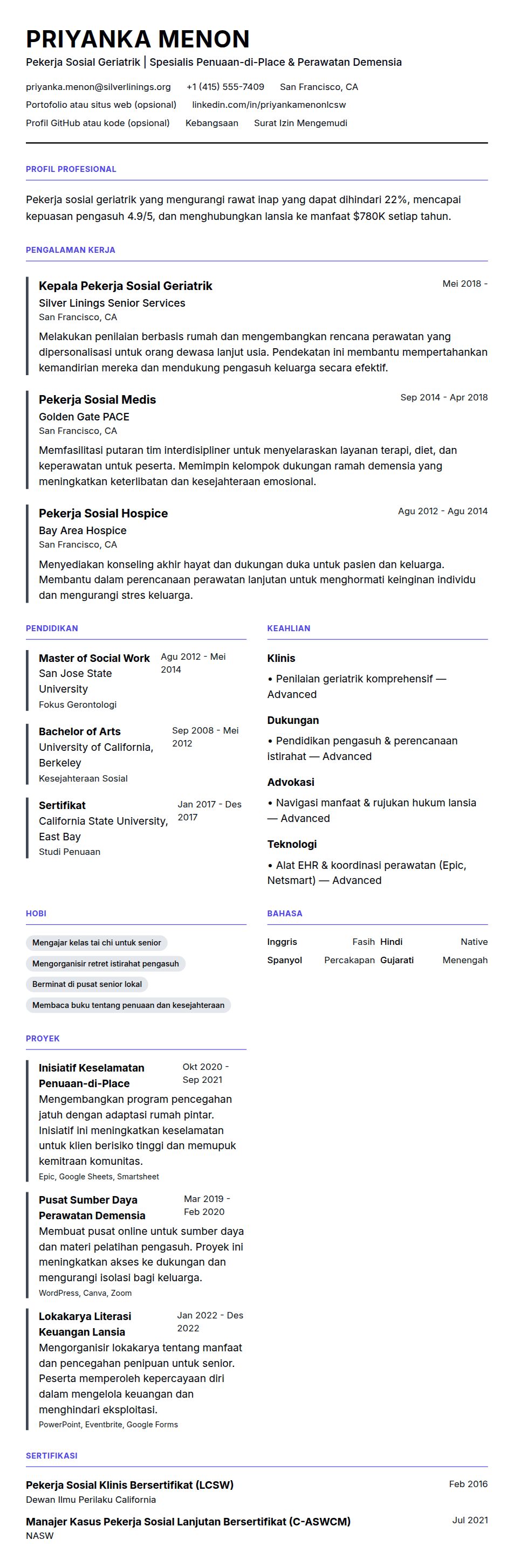 Pratinjau resume Contoh Resume Pekerja Sosial Geriatrik
