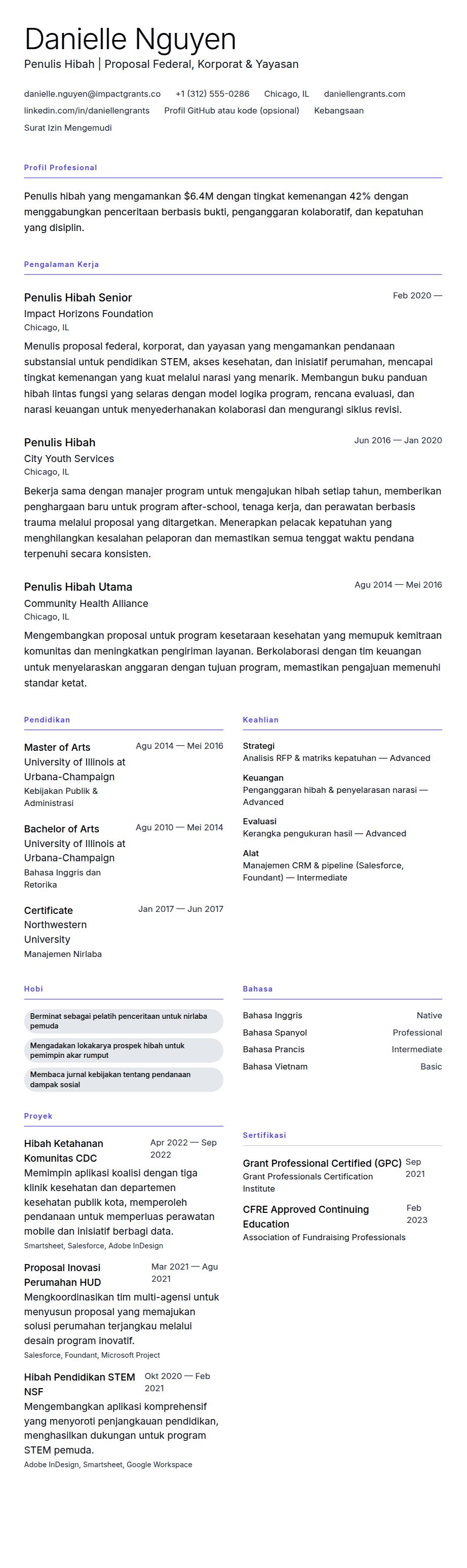 Pratinjau resume Contoh Resume Penulis Hibah