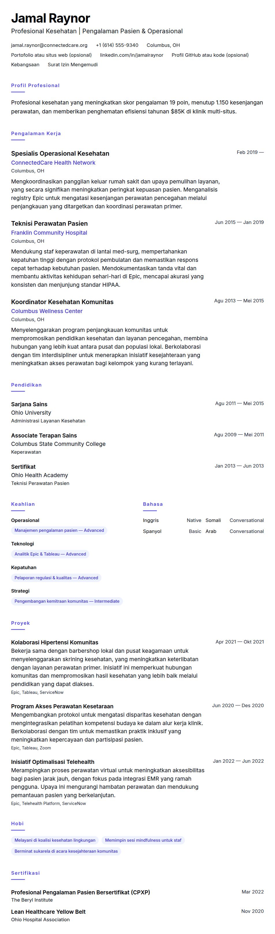 Pratinjau resume Contoh Resume Profesional Kesehatan