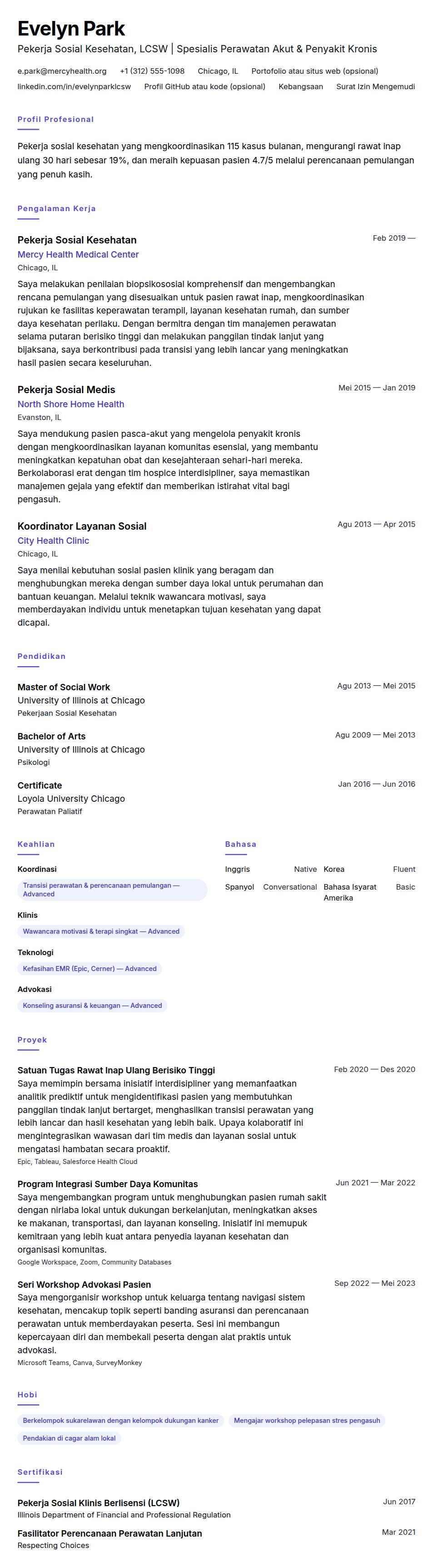 Pratinjau resume Contoh Resume Pekerja Sosial Kesehatan