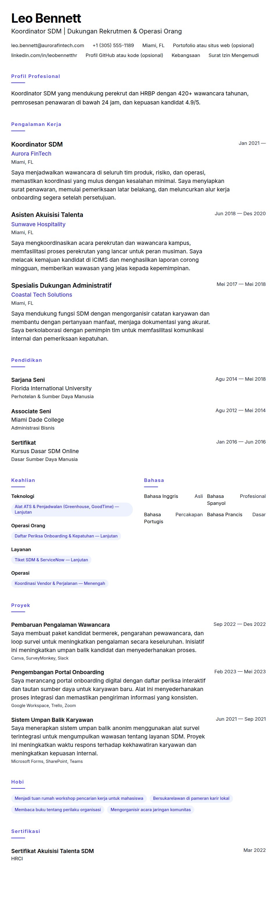 Contoh Resume Koordinator SDM