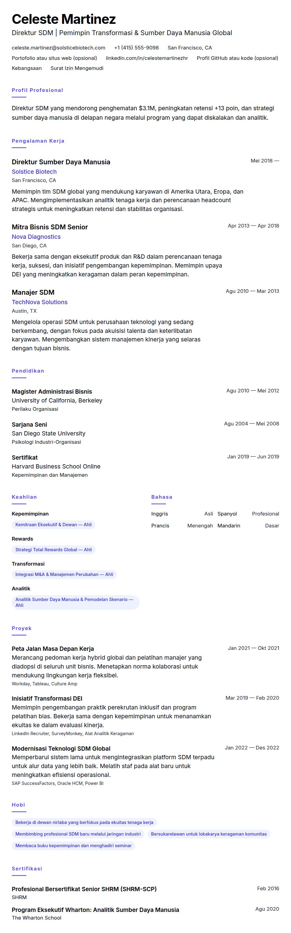 Contoh Resume Direktur SDM