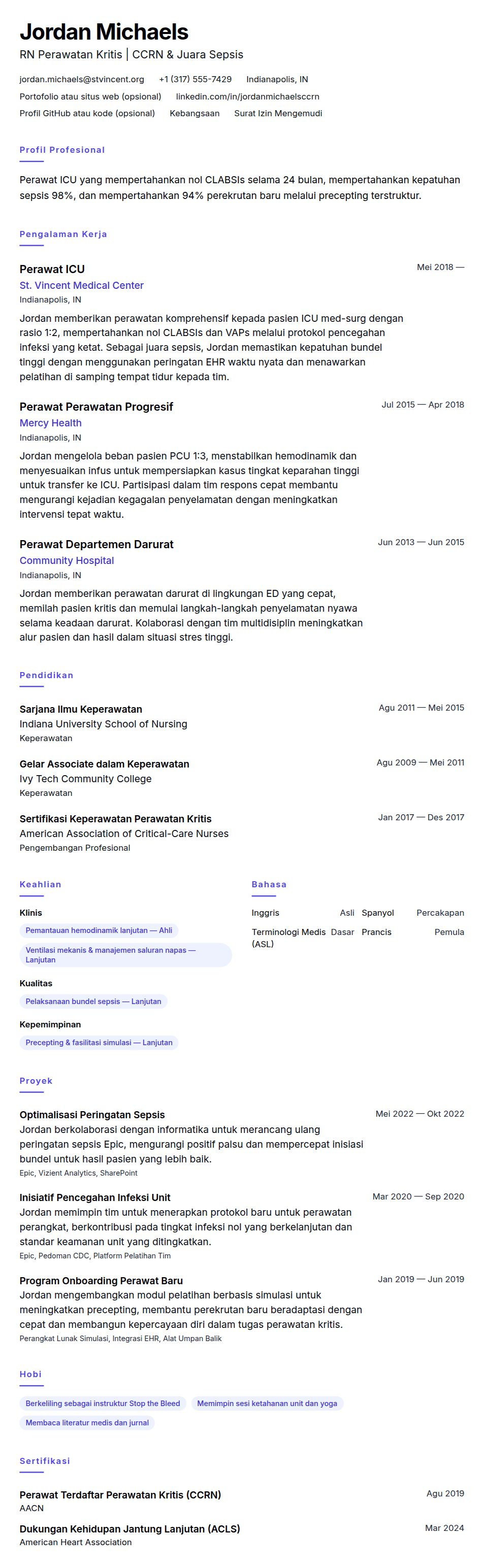 Pratinjau resume Contoh Resume Perawat ICU