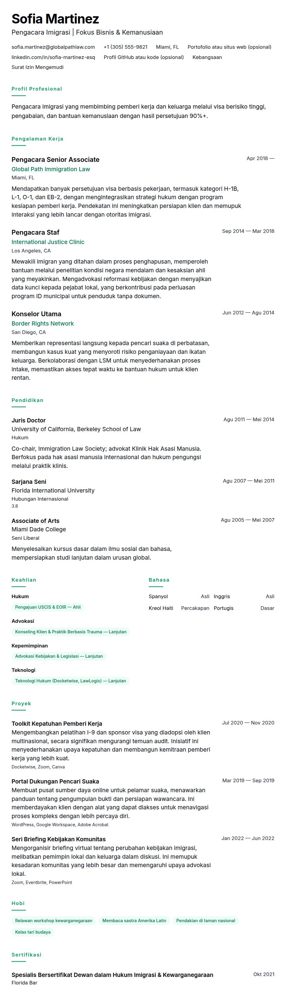 Contoh Resume Pengacara Imigrasi