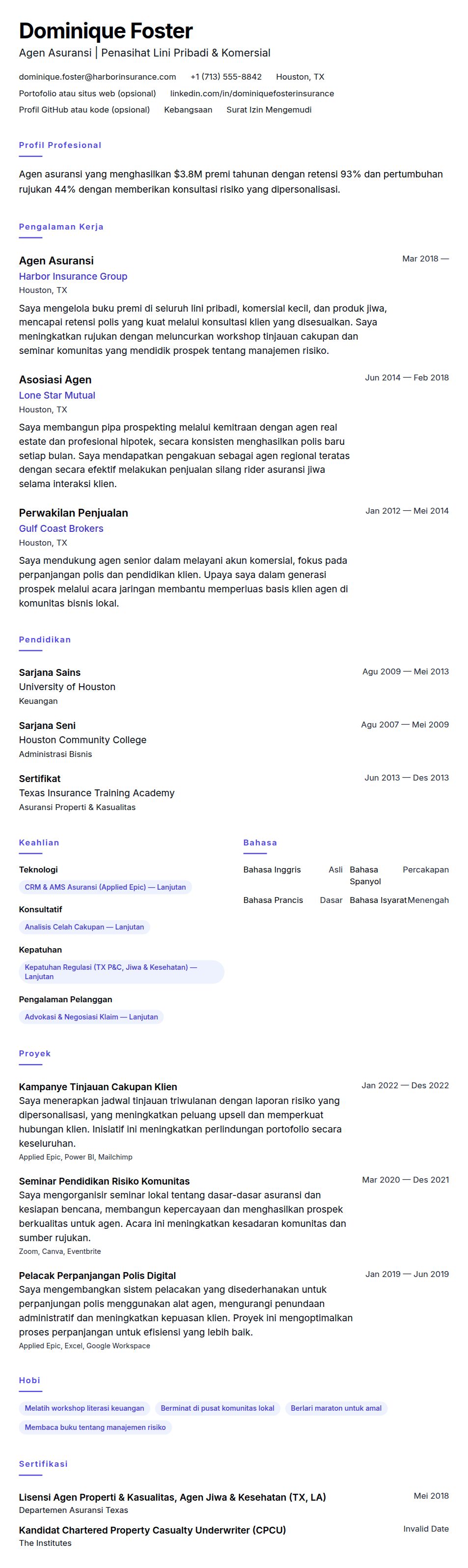 Contoh Resume Agen Asuransi