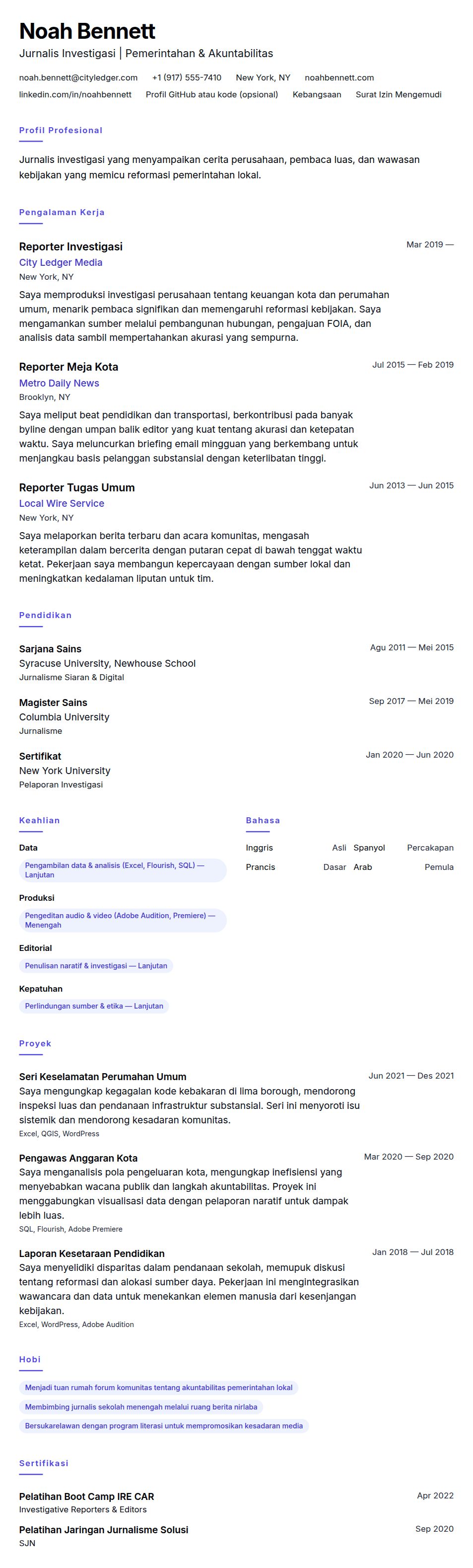 Contoh Resume Jurnalis
