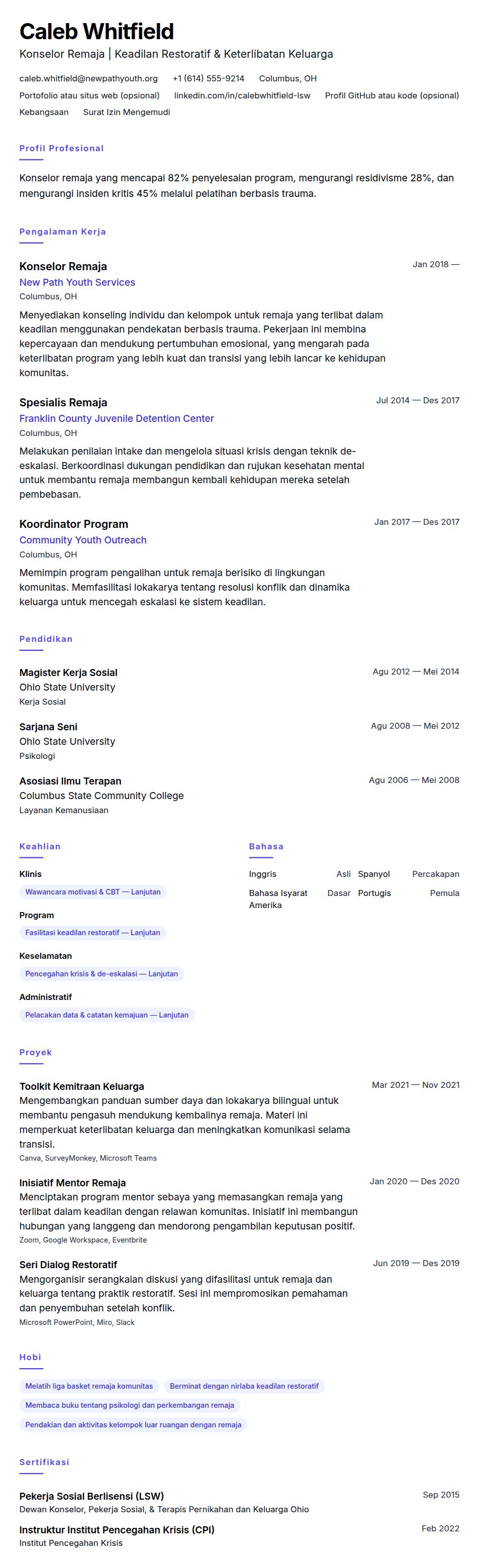 Pratinjau resume Contoh Resume Konselor Remaja