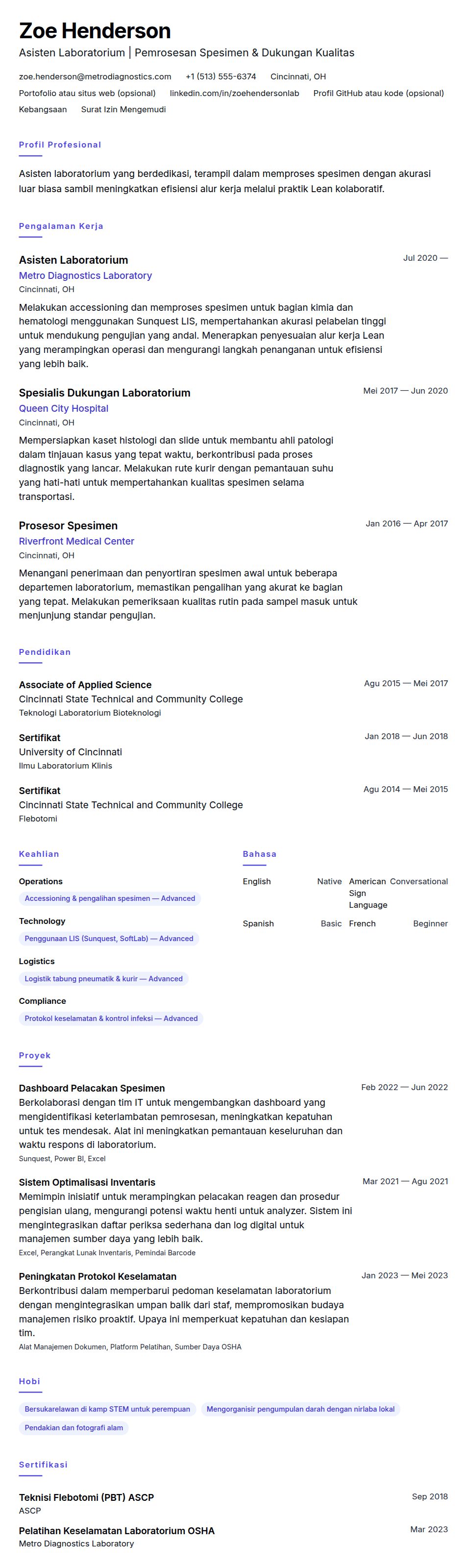 Pratinjau resume Contoh Resume Asisten Laboratorium
