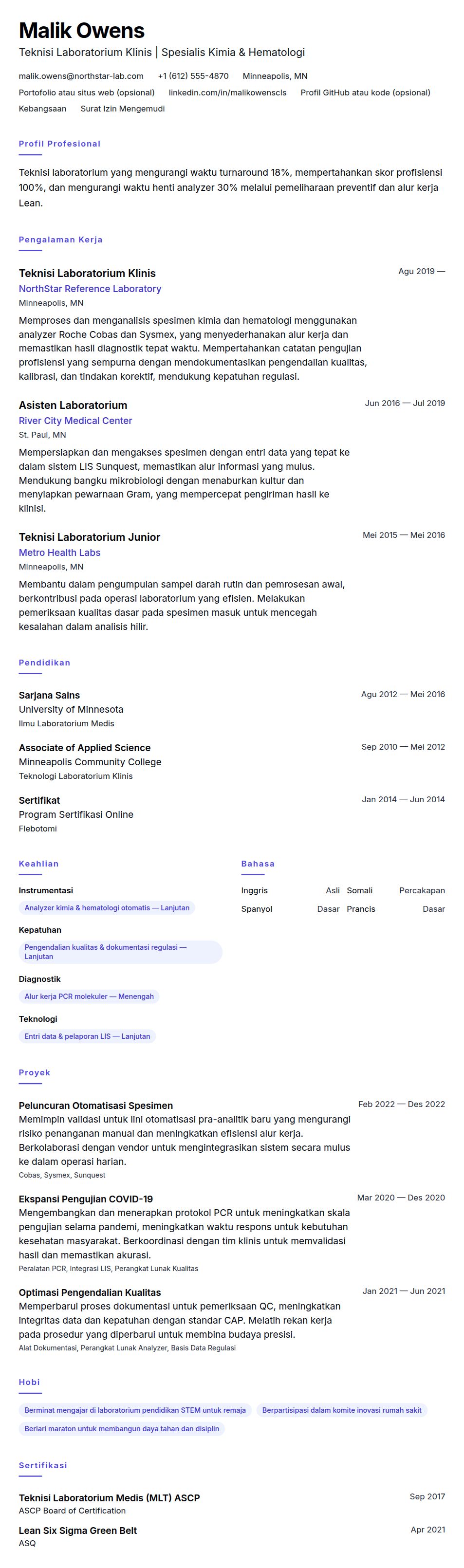 Pratinjau resume Contoh Resume Teknisi Laboratorium