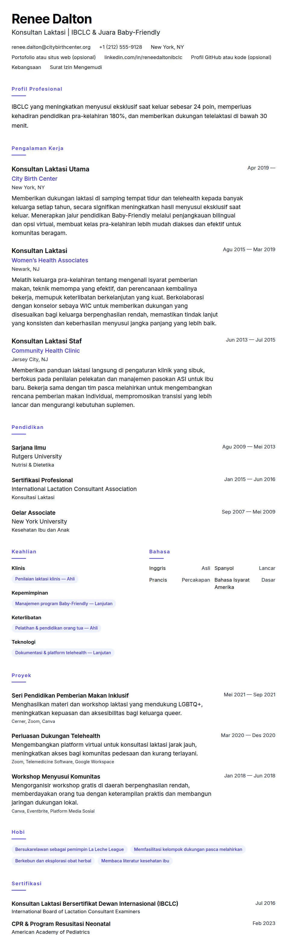 Contoh Resume Konsultan Laktasi