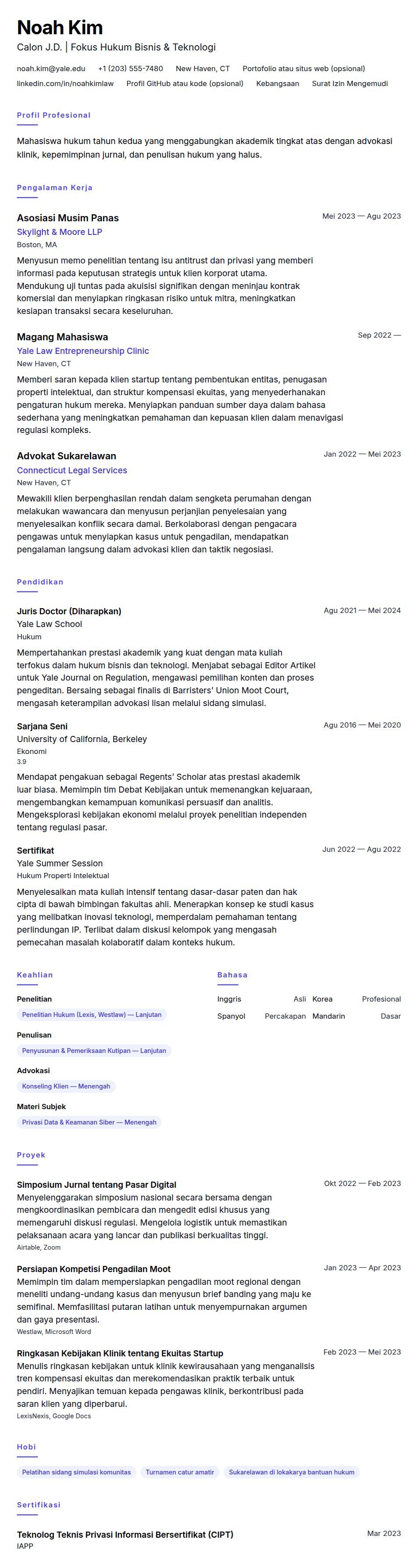 Pratinjau resume Contoh Resume Mahasiswa Sekolah Hukum