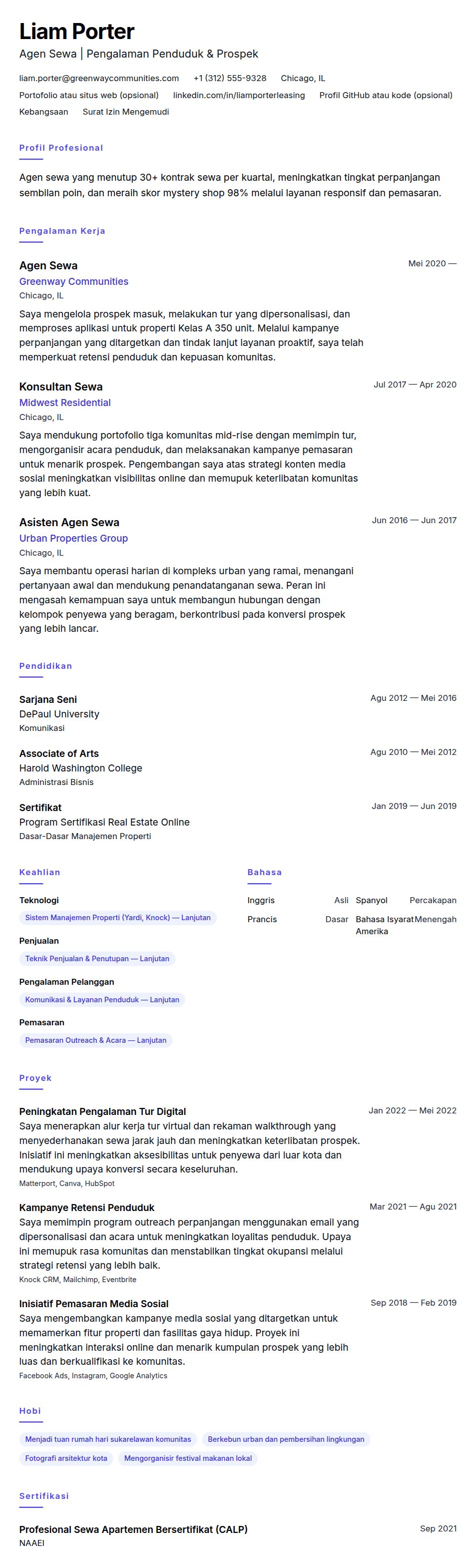 Contoh Resume Agen Sewa
