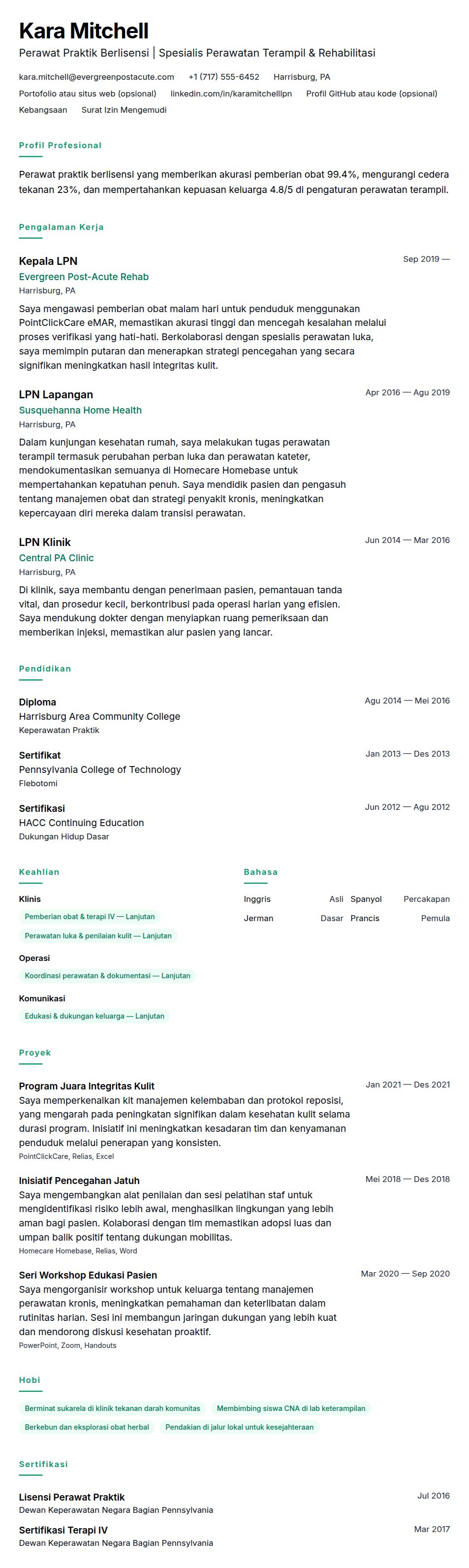 Pratinjau resume Contoh Resume Perawat Praktik Berlisensi (LPN)