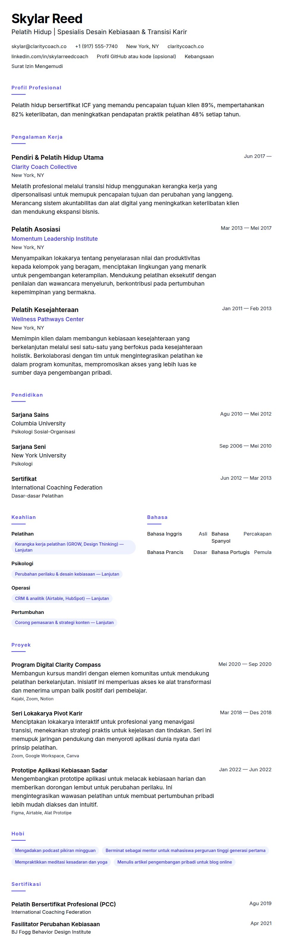 Pratinjau resume Contoh Resume Pelatih Hidup