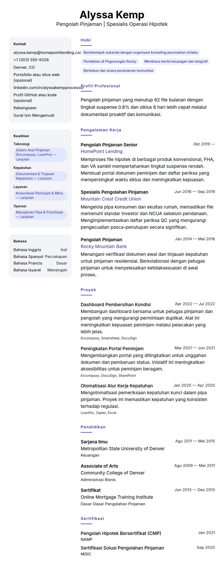 Pratinjau resume Contoh Resume Pengolah Pinjaman